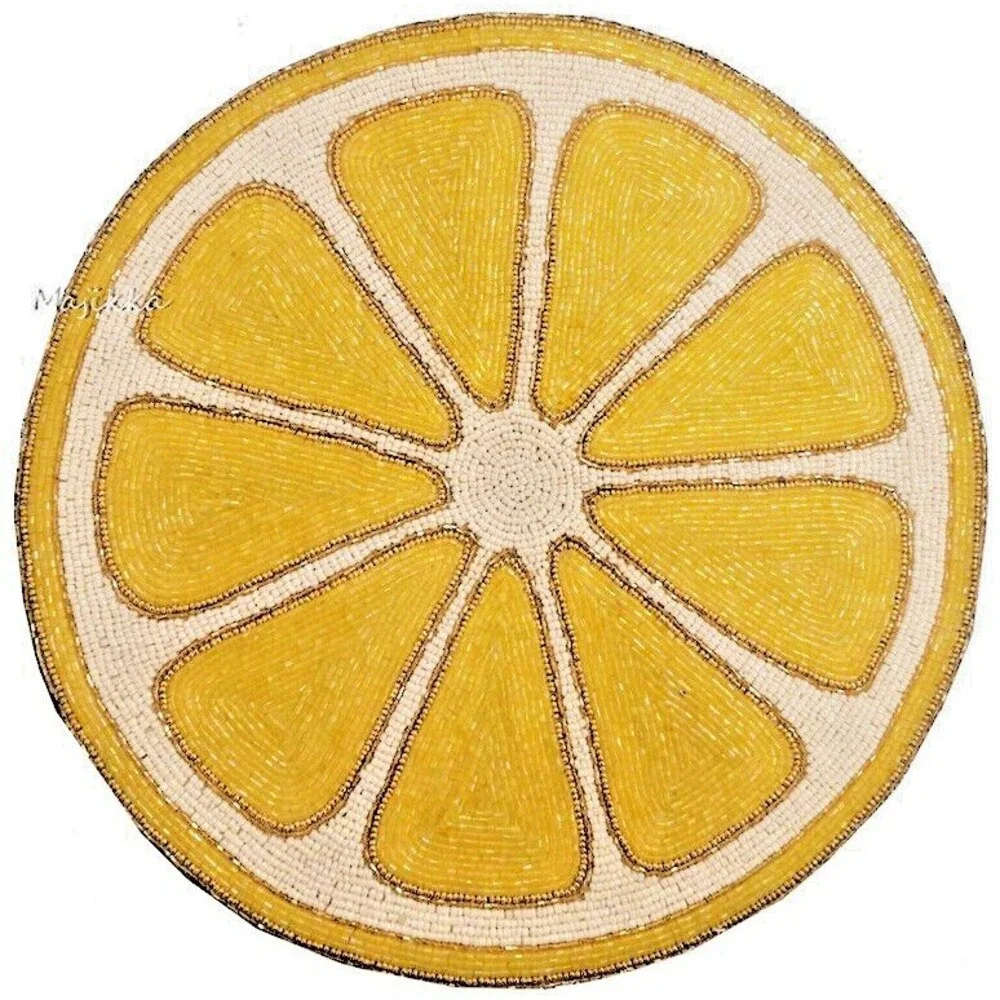 Tropical Hacienda Lemon Fruit Slice Placemats Yellow Beaded 15